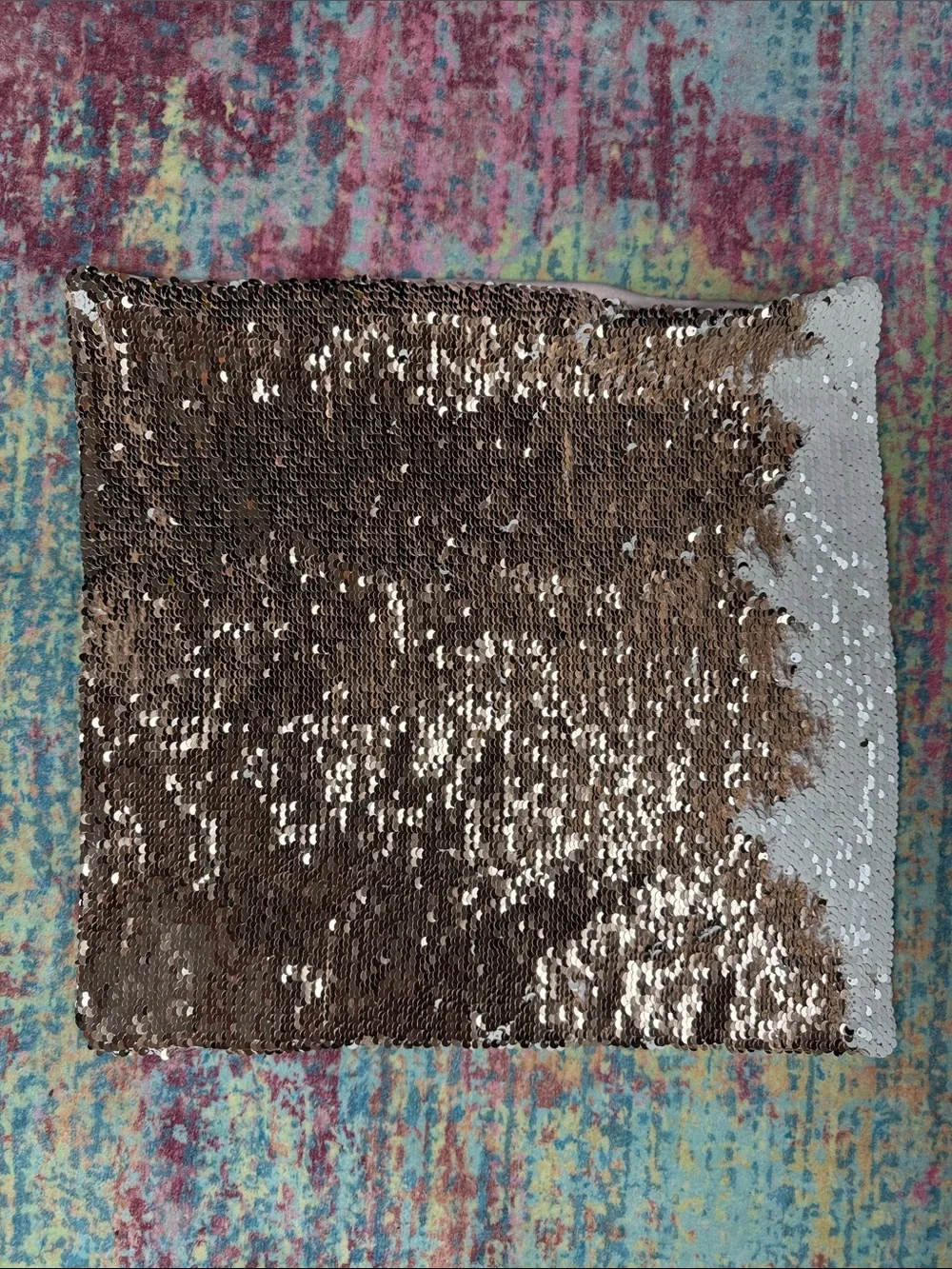 Reversible Sequin Accent Pillow Cover in Bronze and White
